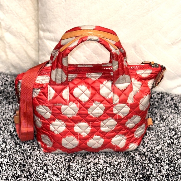 MZ Wallace Coral Polka Dot Medium Sutton Quilted Tote Bag Print w/STRAP RARE HTF - Picture 4 of 13